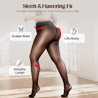 🔥 Transparent High-Waisted Shiny Sheer Tights for Women - Sheer & Comfortable 👑✨