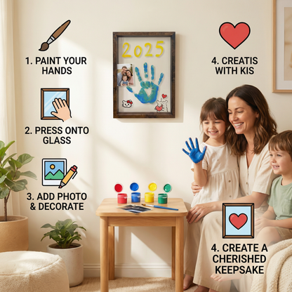 DIY Wooden Handprint Photo Frame Kit – Family Keepsake Set with Paints